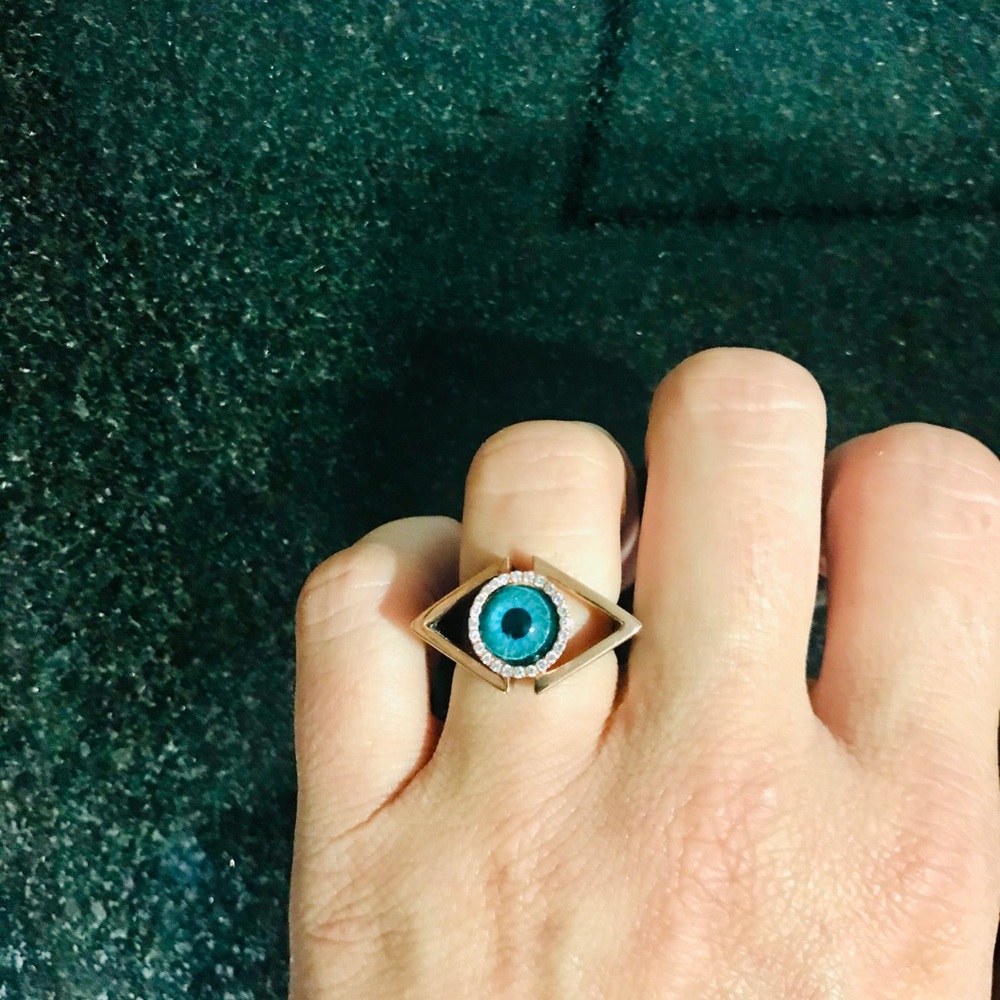Evil eye ring from santorini Greece. Gold plated - Picture 3 of 4